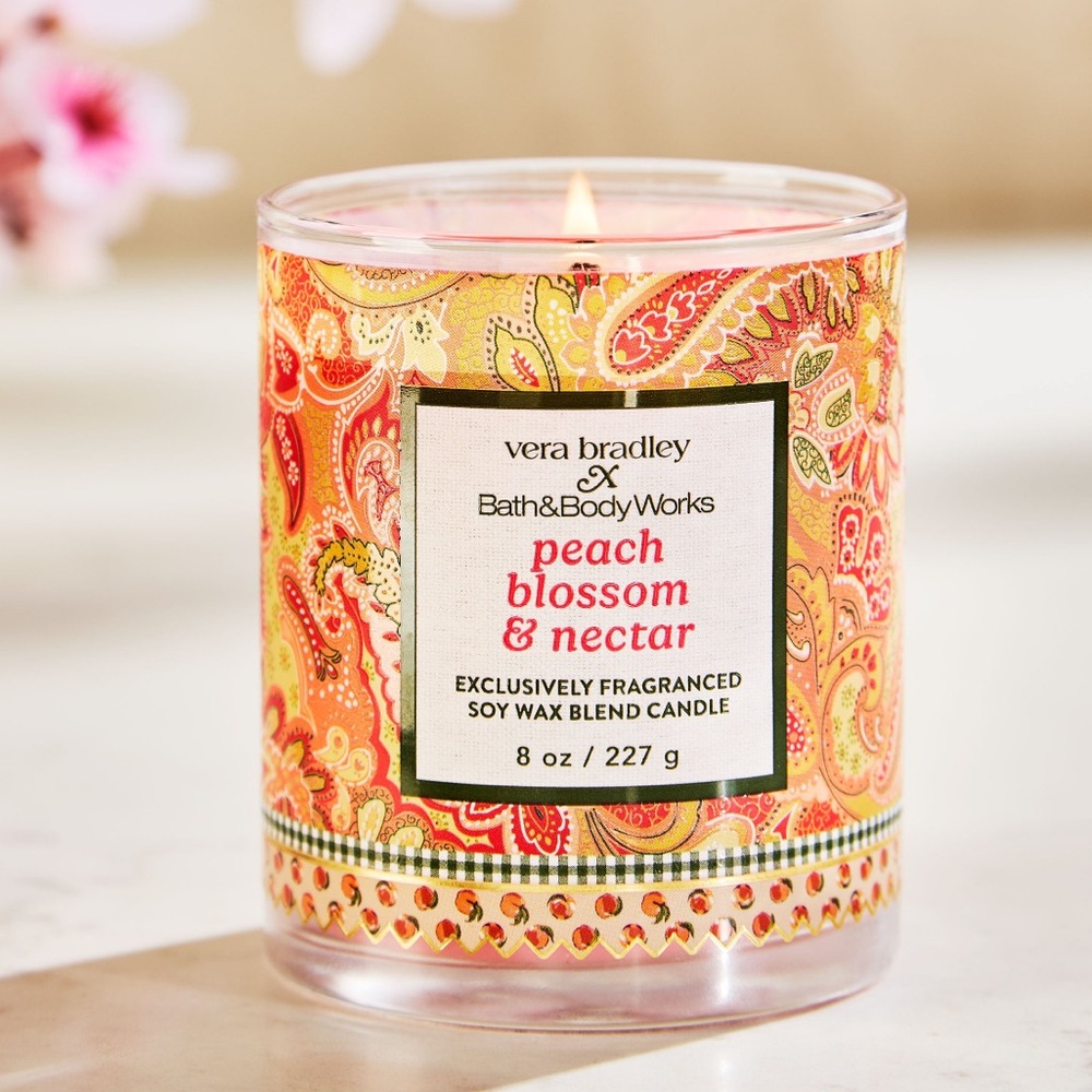 Vera Bradley Peach Blossom & Nectar Paisley Candle Jar